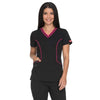 Dickies Women's Black Xtreme Stretch Contrast V-Neck Top