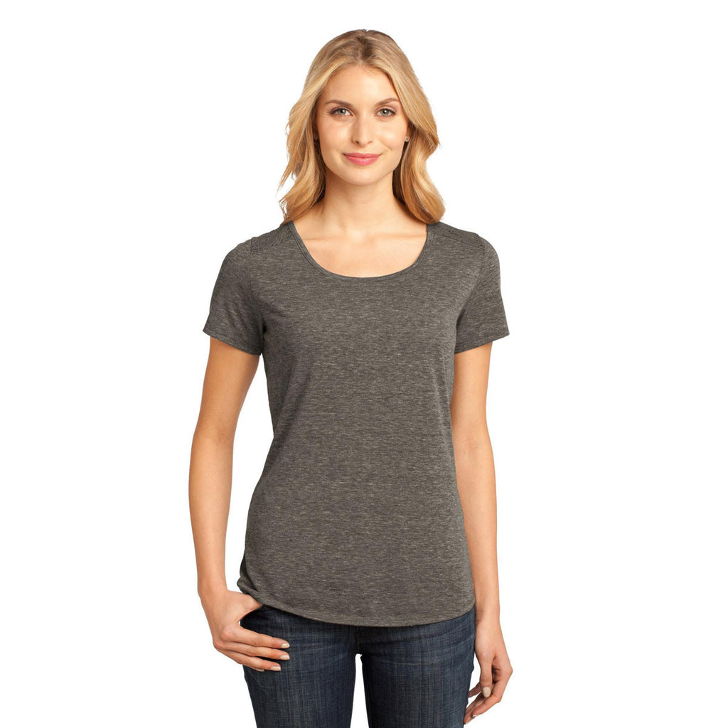 District Made Women's Chocolate Heather Tri-Blend Lace Tee