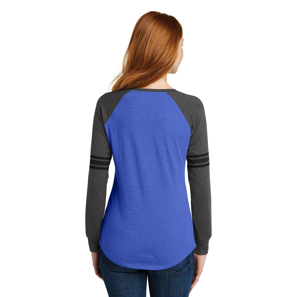 District Women's Heathered True Royal/Heathered Charcoal/Black Game Long Sleeve V-Neck Tee
