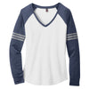 District Women's White/Heathered Navy/Silver Game Long Sleeve V-Neck Tee