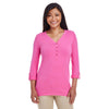 Devon & Jones Women's Charity Pink Perfect Fit Y-Placket Convertible Sleeve Knit Top