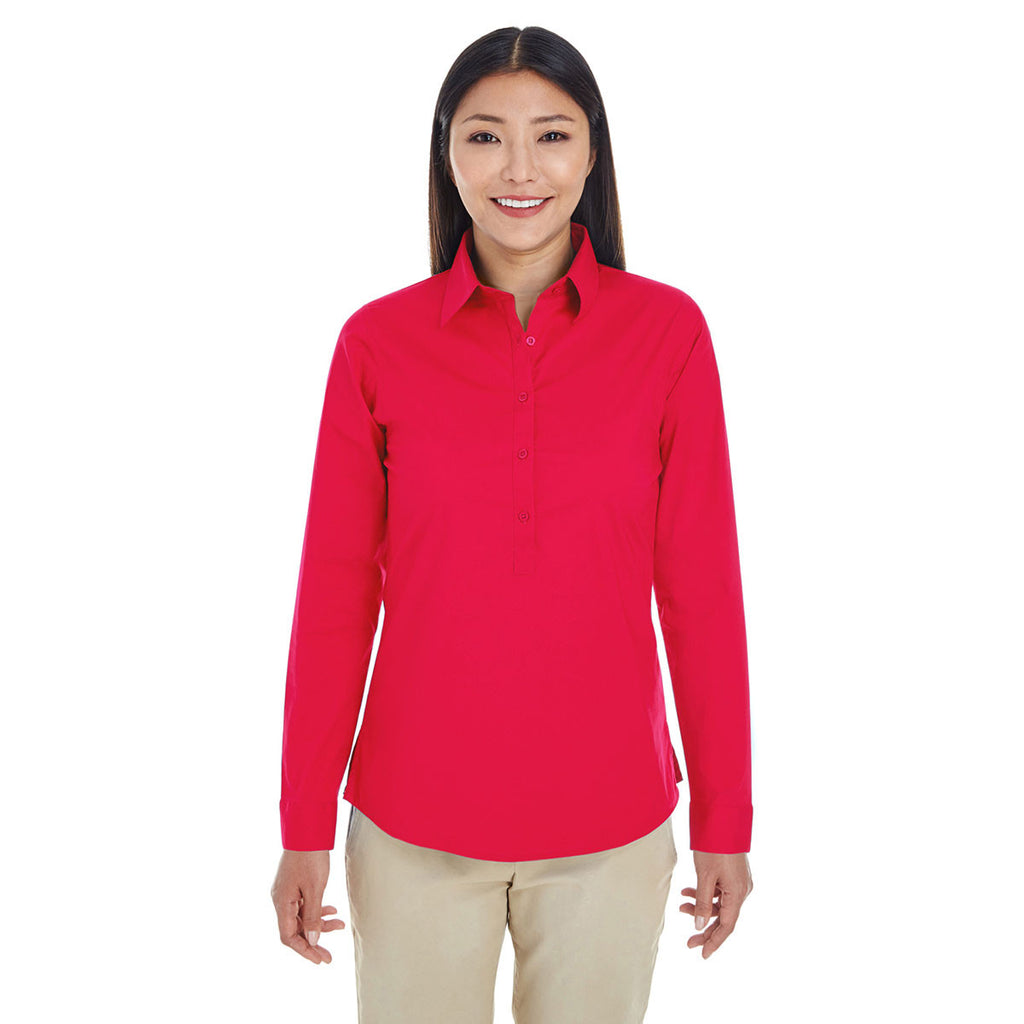 Devon & Jones Women's Red Perfect Fit Half-placket Tunic Top