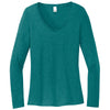 District Women's Heathered Teal Perfect Tri Long Sleeve V-Neck Tee