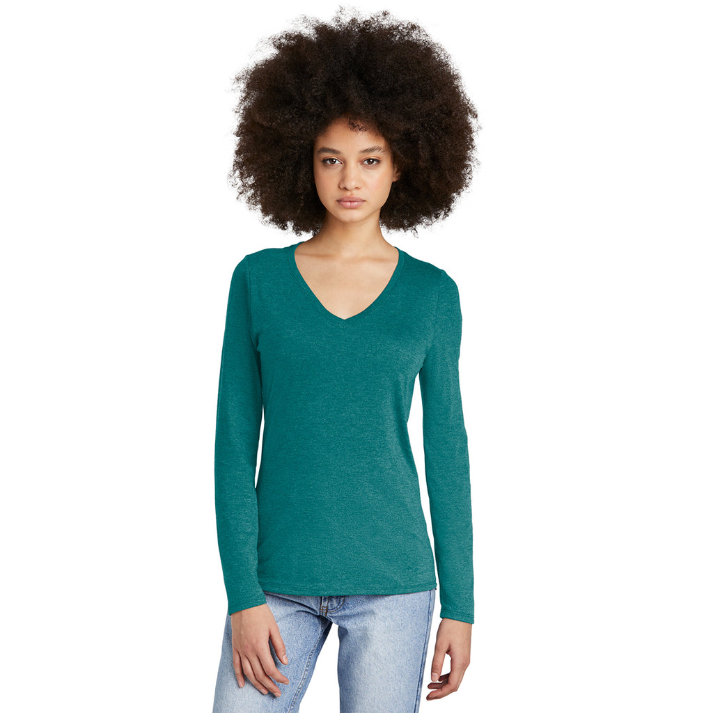 District Women's Heathered Teal Perfect Tri Long Sleeve V-Neck Tee