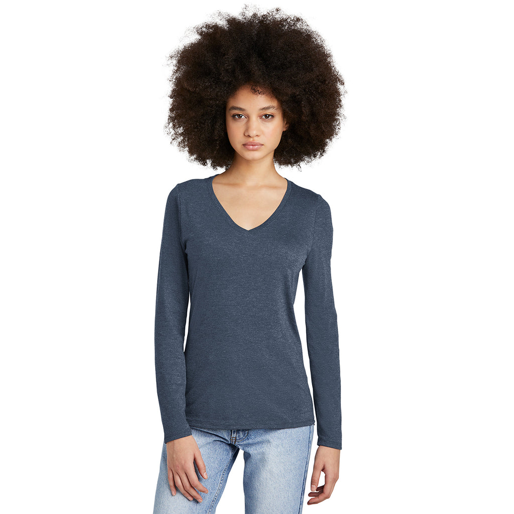 District Women's Navy Frost Perfect Tri Long Sleeve V-Neck Tee