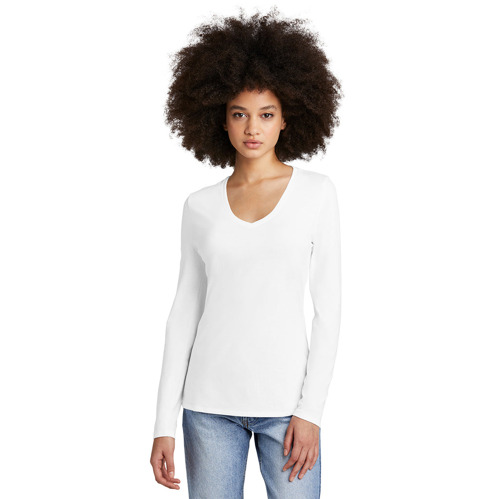 District Women's White Perfect Tri Long Sleeve V-Neck Tee