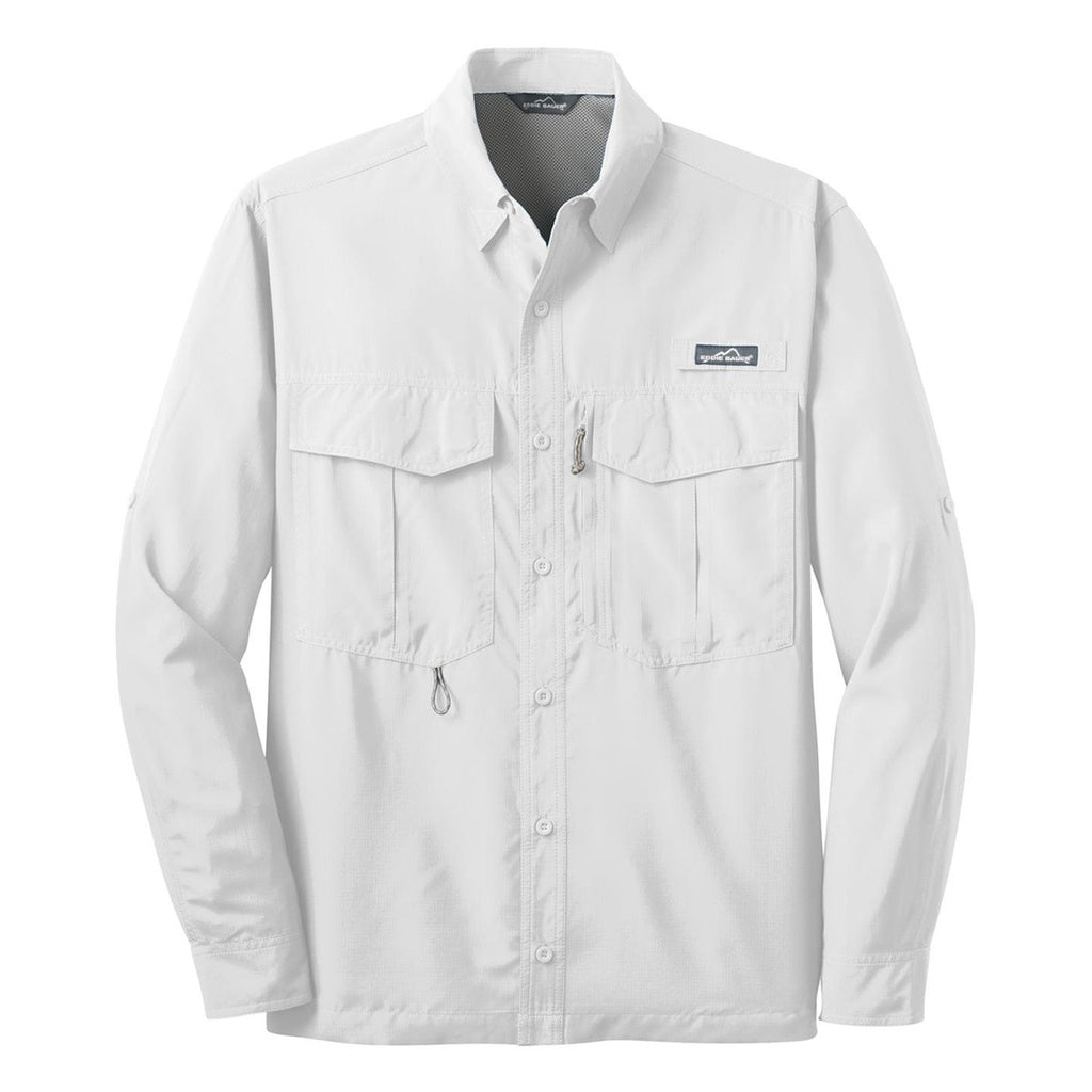 Eddie Bauer Men's White L/S Performance Fishing Shirt