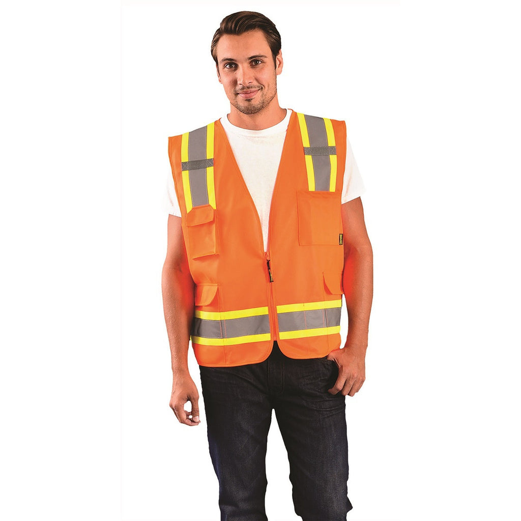 OccuNomix Men's Orange High Visibility Value Two-Tone Surveyor Solid Vest