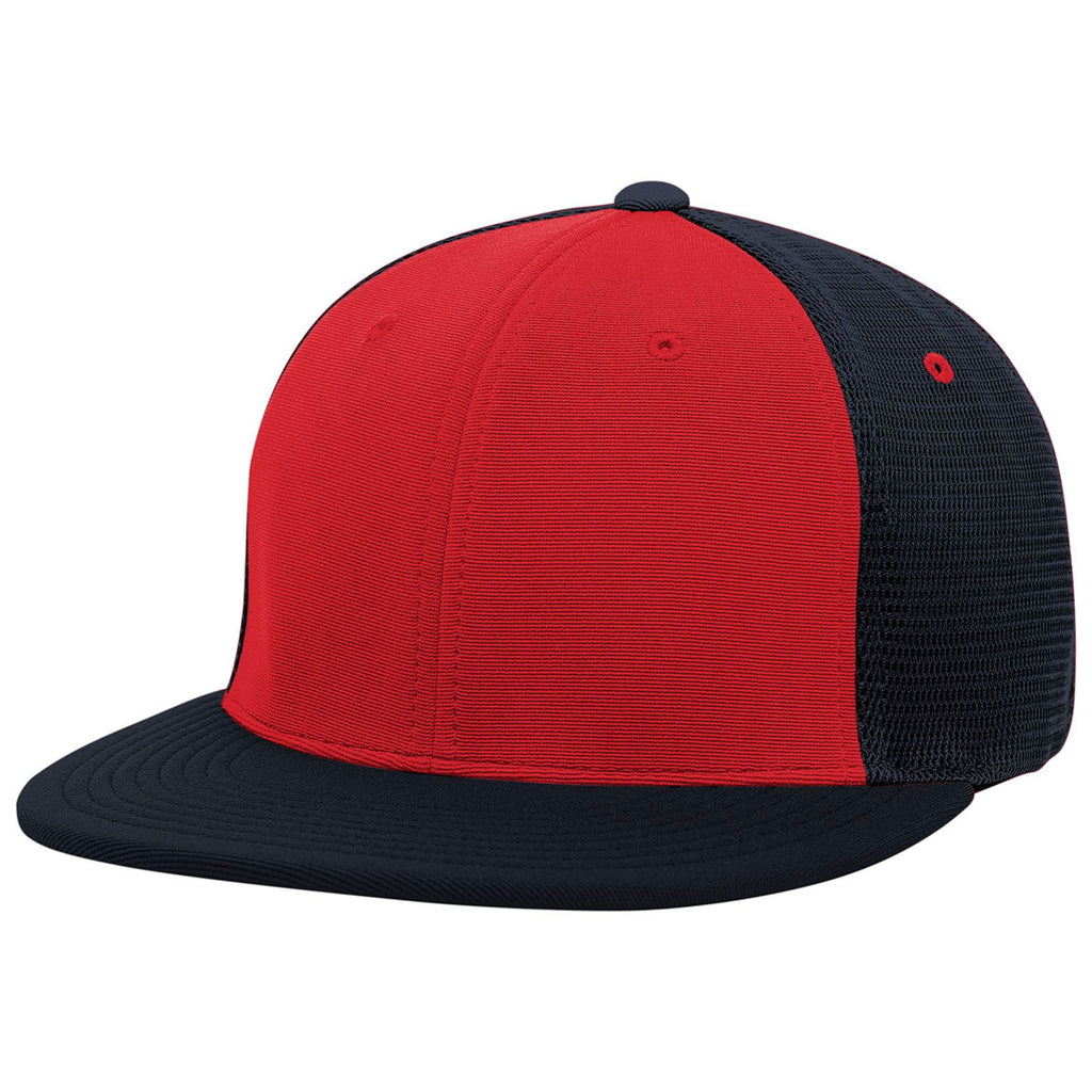 Pacific Headwear Red/Navy/Navy Premium M2 Performance Trucker FlexFit Cap
