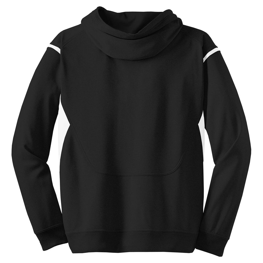 Sport-Tek Men's Black/White Tech Fleece Colorblock Hooded Sweatshirt