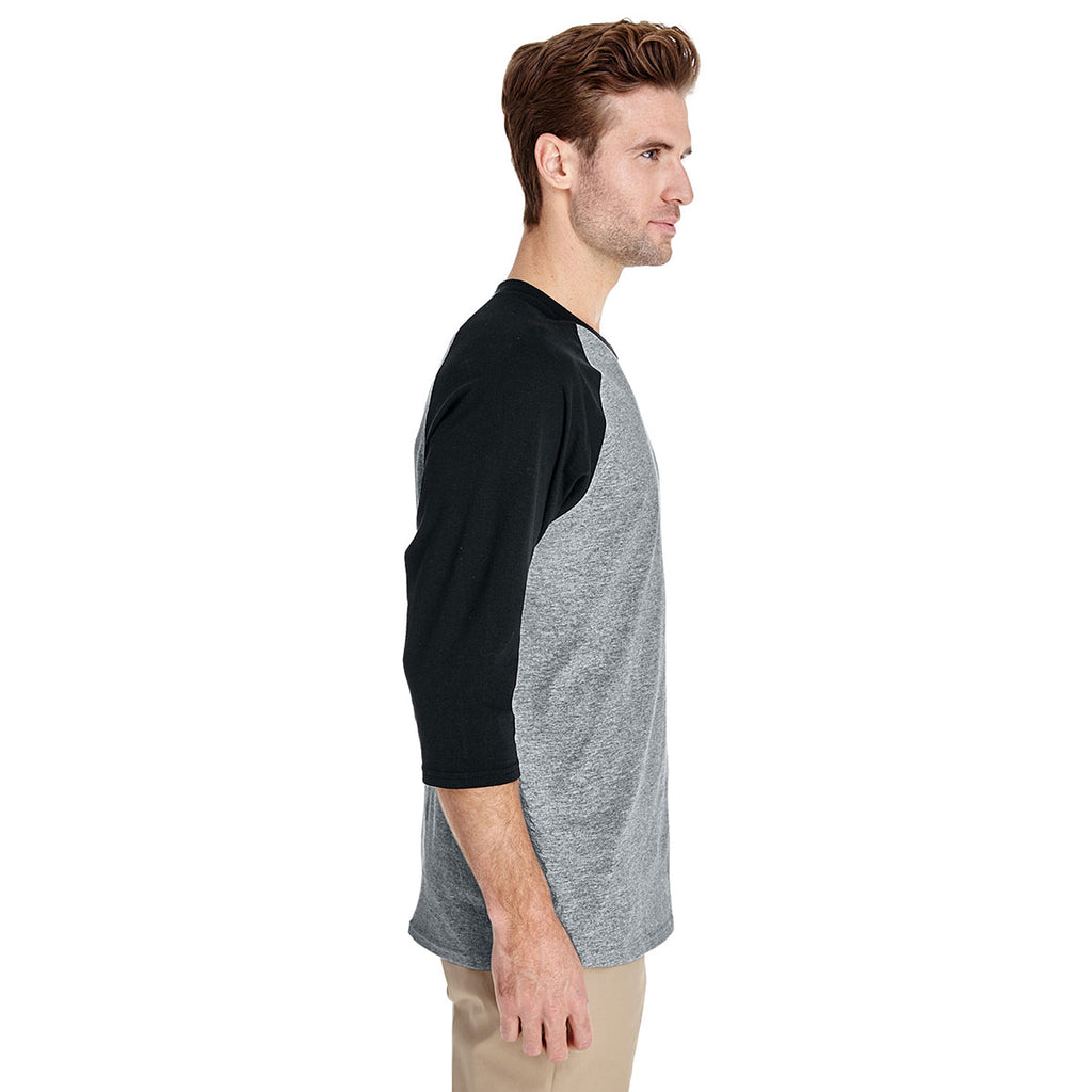 Gildan Unisex Sport Grey/Black 5.3 oz. 3/4-Raglan Sleeve T-Shirt