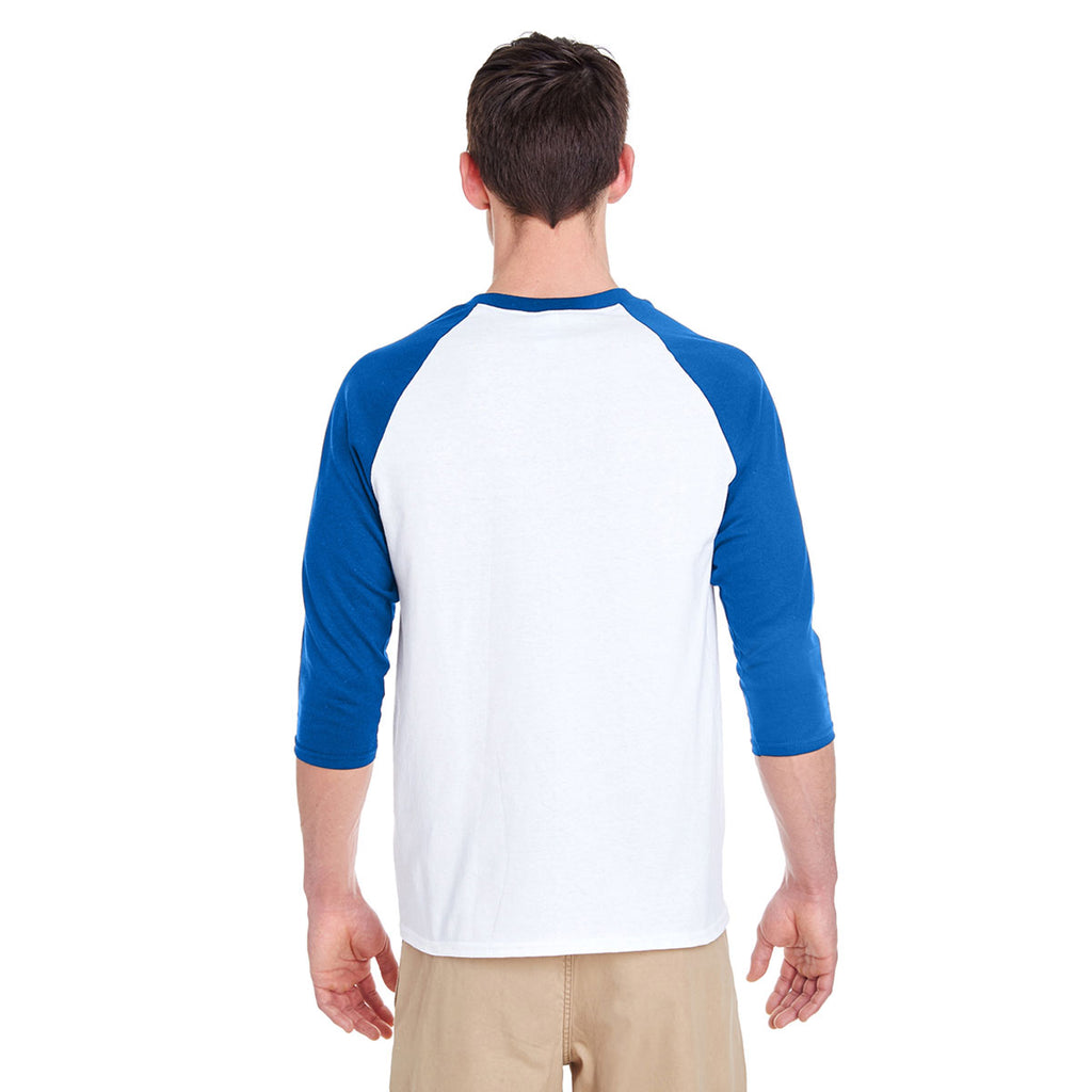 Gildan Unisex White/Royal 5.3 oz. 3/4-Raglan Sleeve T-Shirt