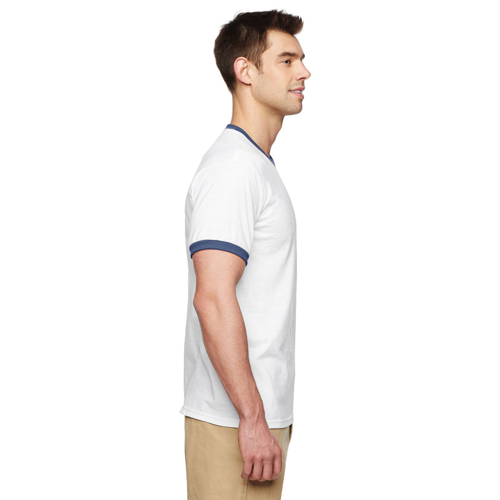 Gildan Unisex White/Navy 5.5 oz. Ringer T-Shirt