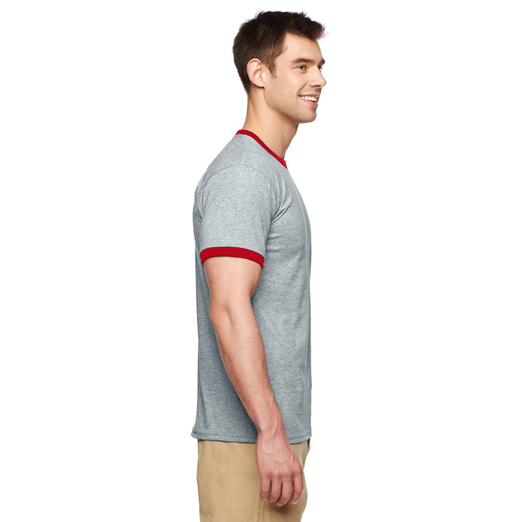Gildan Unisex Sport Grey/Red 5.5 oz. Ringer T-Shirt
