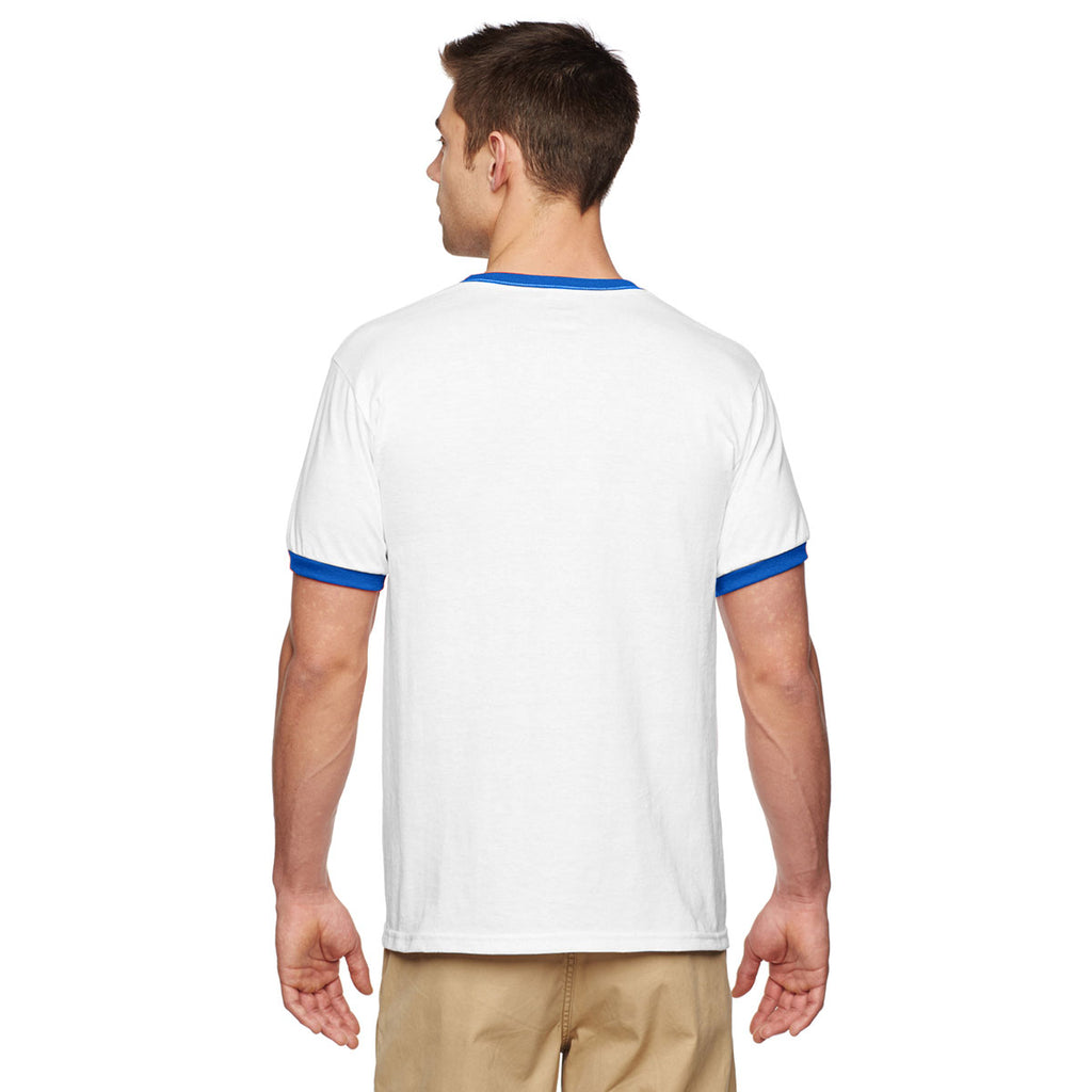Gildan Unisex White/Royal 5.5 oz. Ringer T-Shirt
