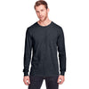 Fruit of the Loom Men's Black Ink Heather ICONIC Long Sleeve T-Shirt