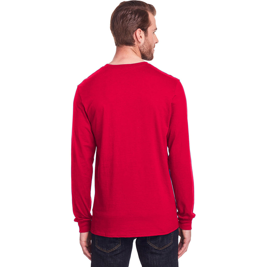 Fruit of the Loom Men's True Red ICONIC Long Sleeve T-Shirt