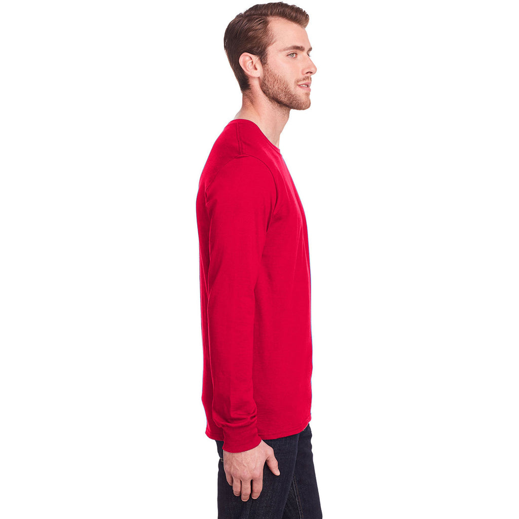Fruit of the Loom Men's True Red ICONIC Long Sleeve T-Shirt