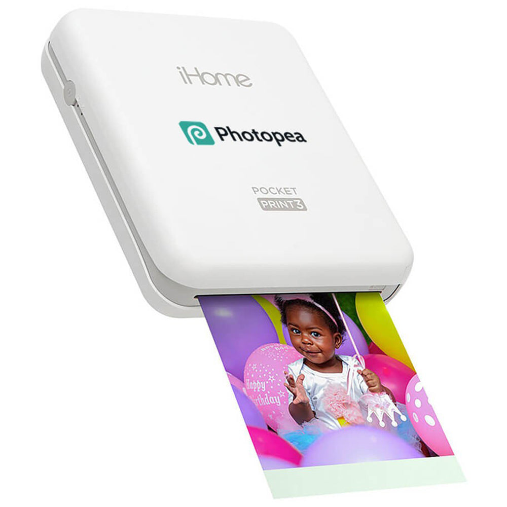 iHome White PocketPrint3 Smartphone Photo Printer