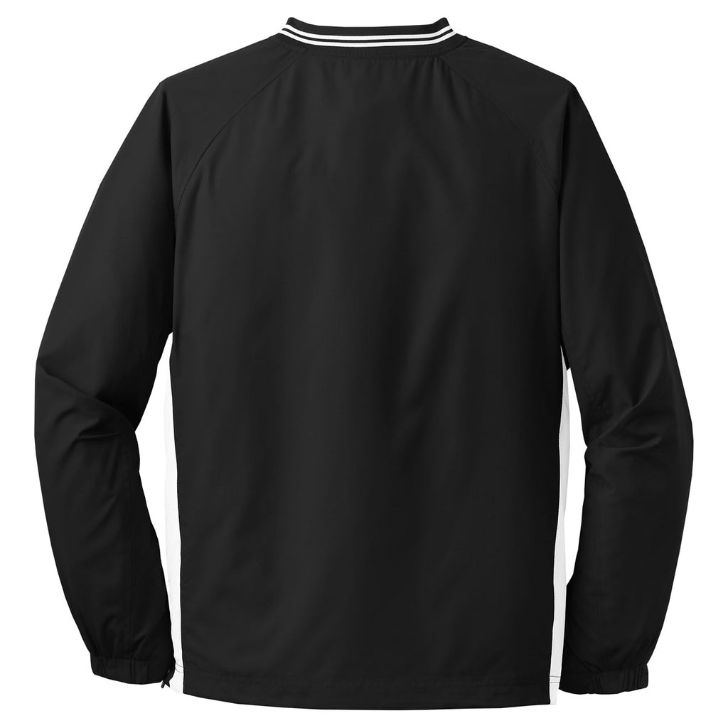 Sport-Tek Men's Black/White Tipped V-Neck Raglan Wind Shirt
