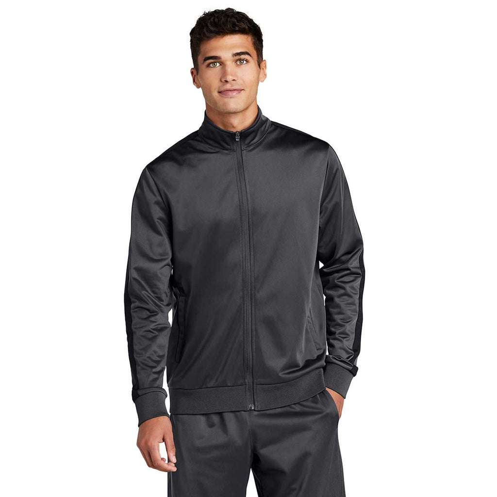 Sport-Tek Men's Graphite Grey/Black Tricot Track Jacket
