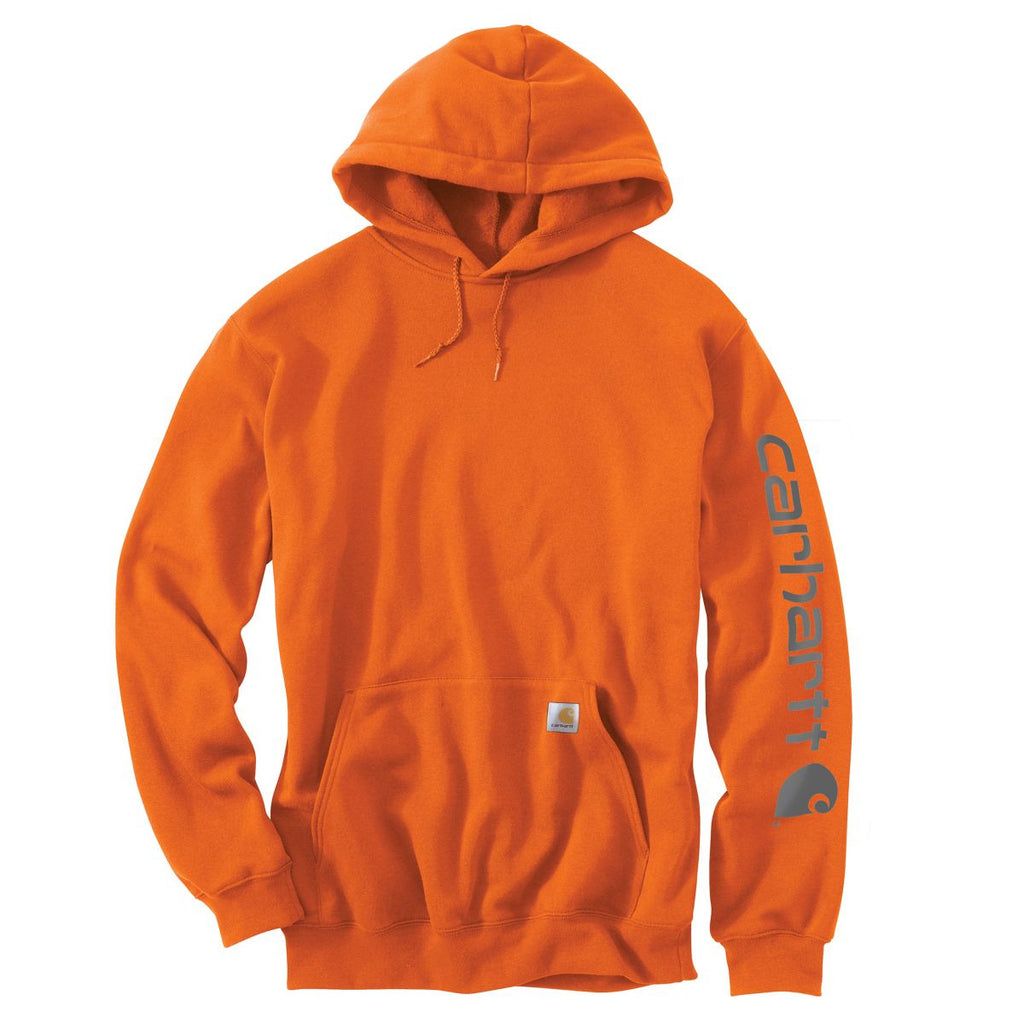 Carhartt Men's Orange Midweight Signature Sleeve Logo Hooded Sweatshir