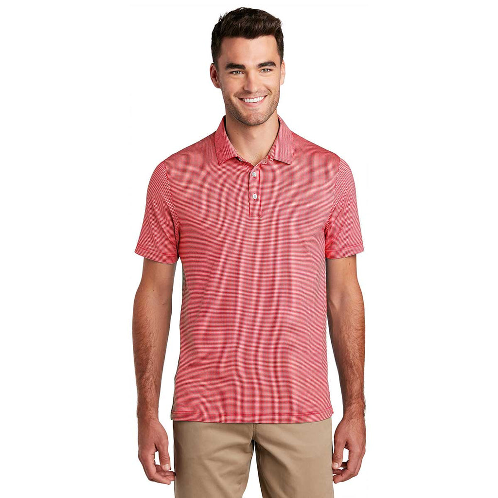 Port Authority Men's Rich Red/White Gingham Polo