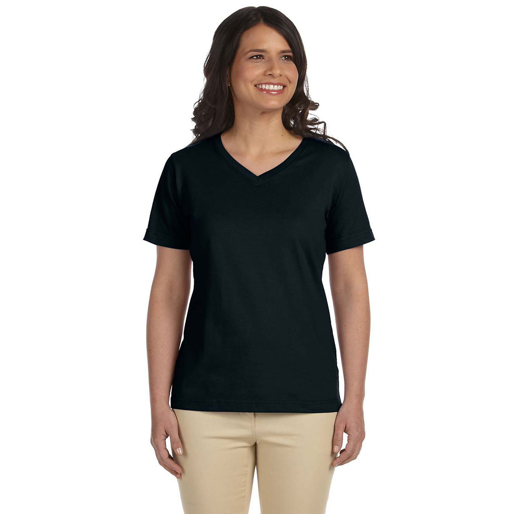 LAT Women's Black V-Neck Premium Jersey T-Shirt