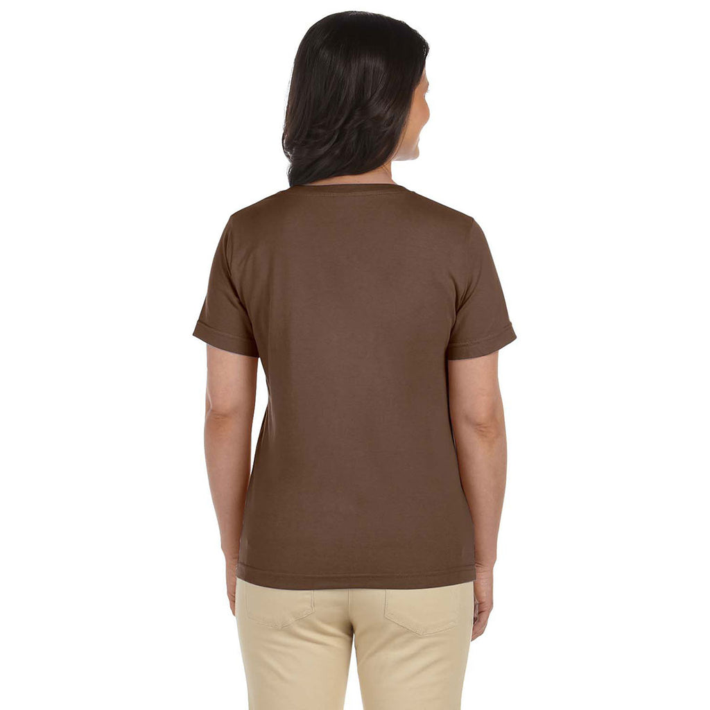 LAT Women's Brown V-Neck Premium Jersey T-Shirt