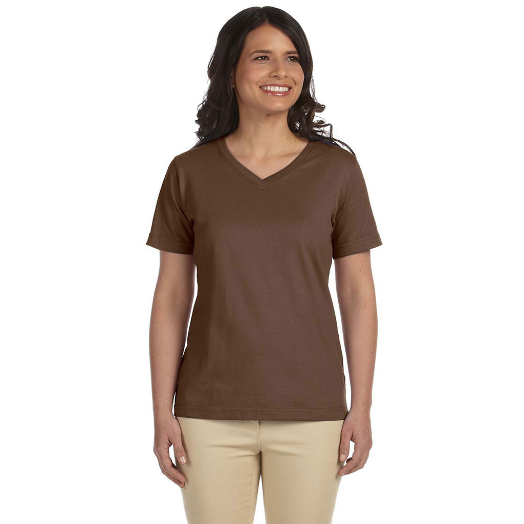 LAT Women's Brown V-Neck Premium Jersey T-Shirt