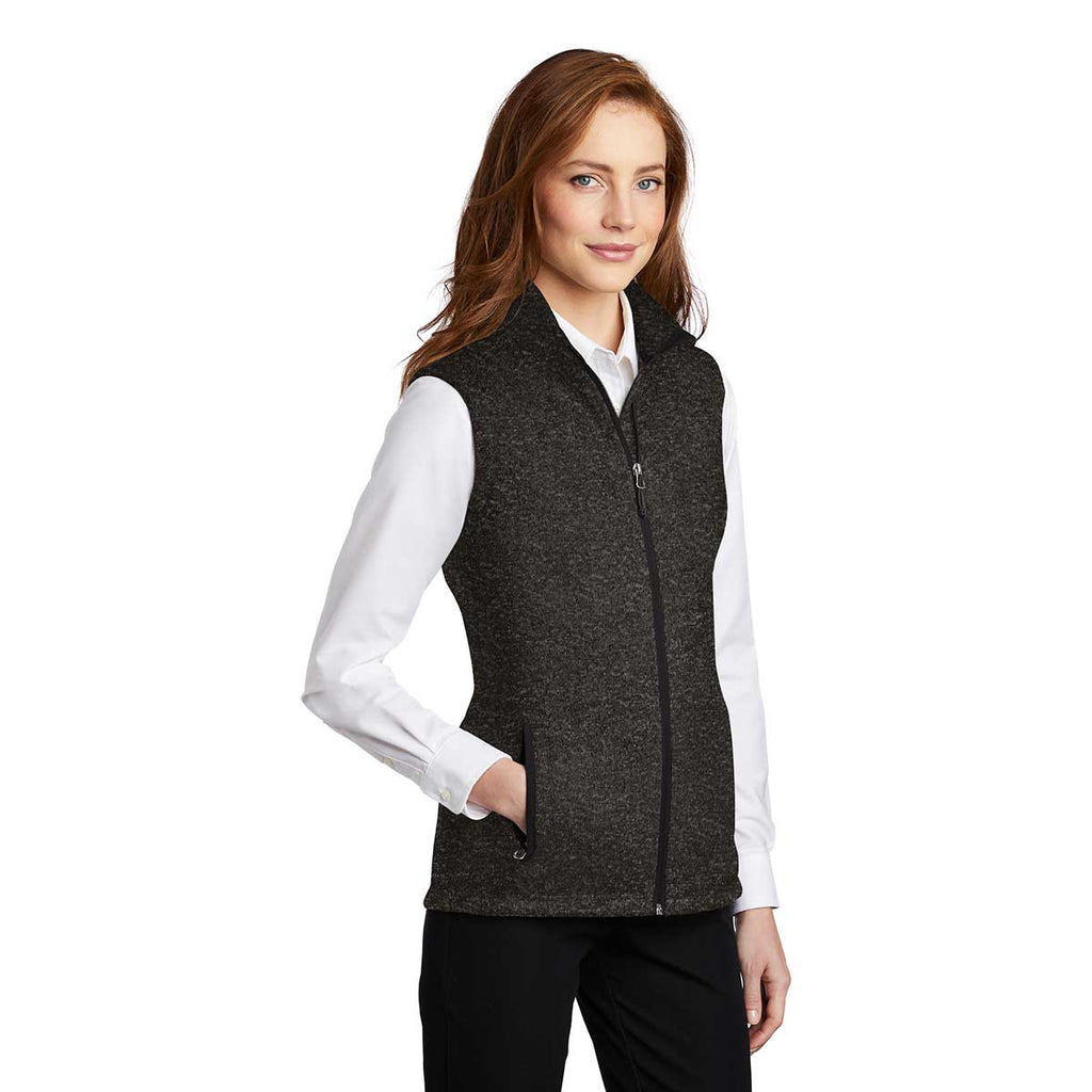 Port Authority Women's Black Heather Sweater Fleece Vest
