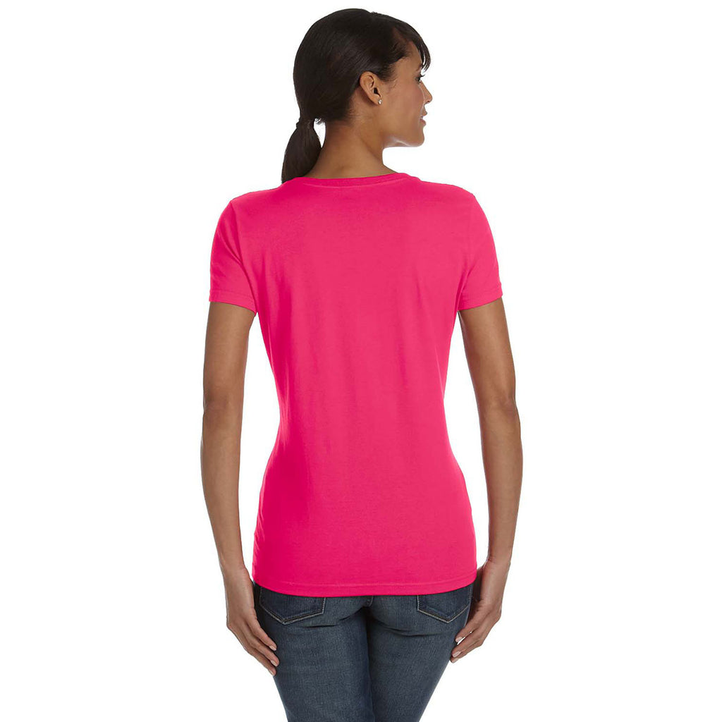 Fruit of the Loom Women's Cyber Pink 5 oz. HD Cotton V-Neck T-Shirt