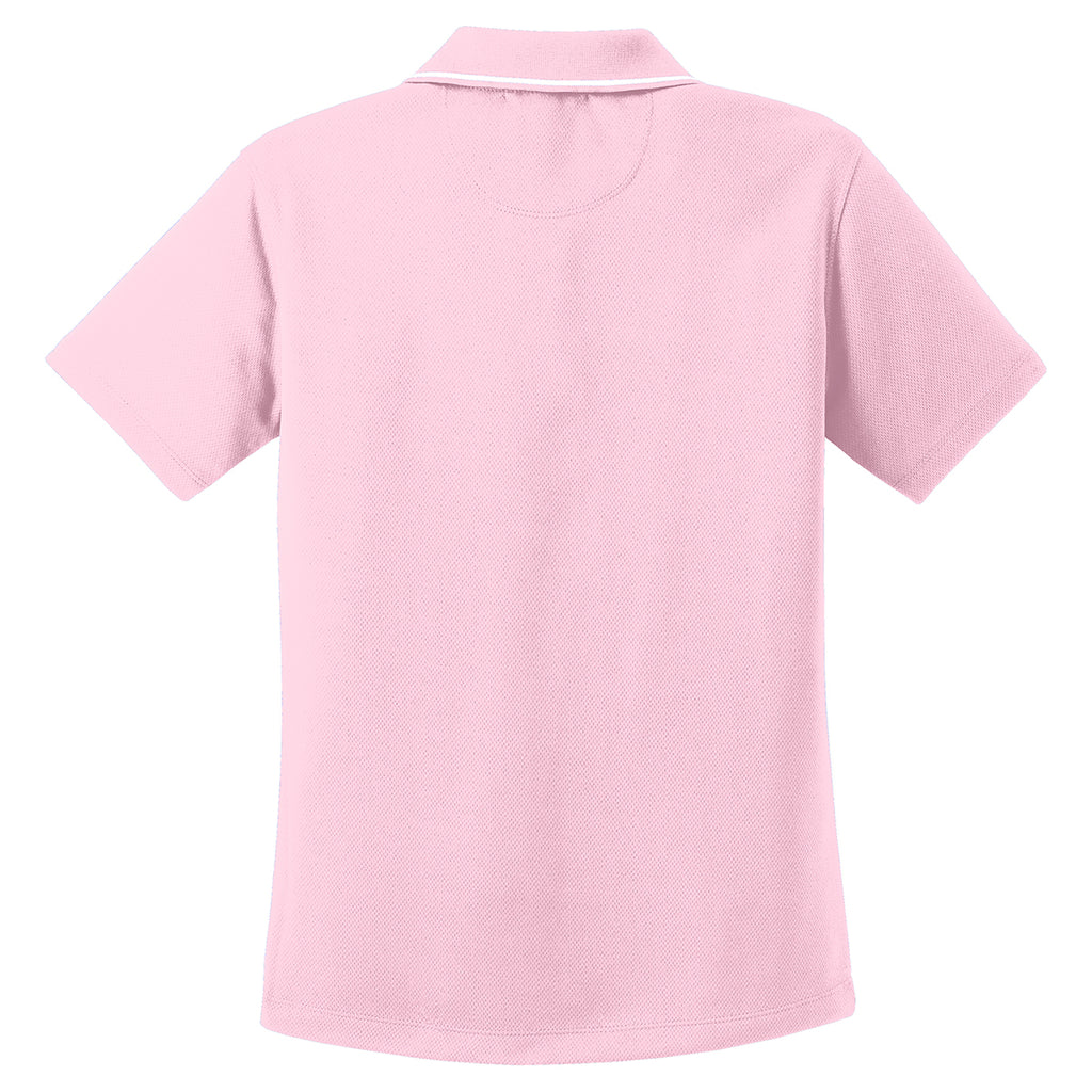 Sport-Tek Women's Pink/White Dri-Mesh Polo with Tipped Collar and Piping