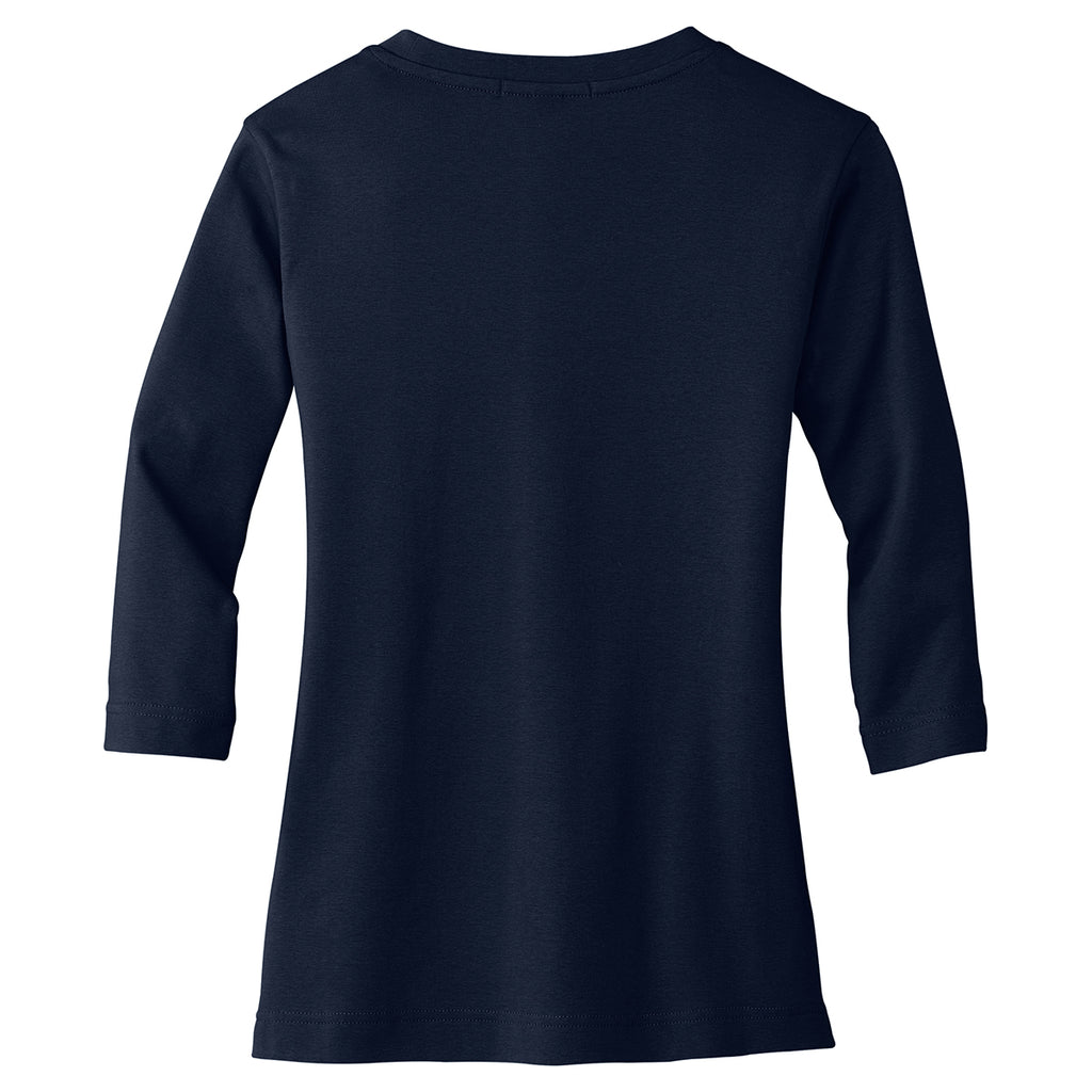 Port Authority Women's True Navy Modern Stretch Cotton 3/4-Sleeve Scoop Neck Shirt
