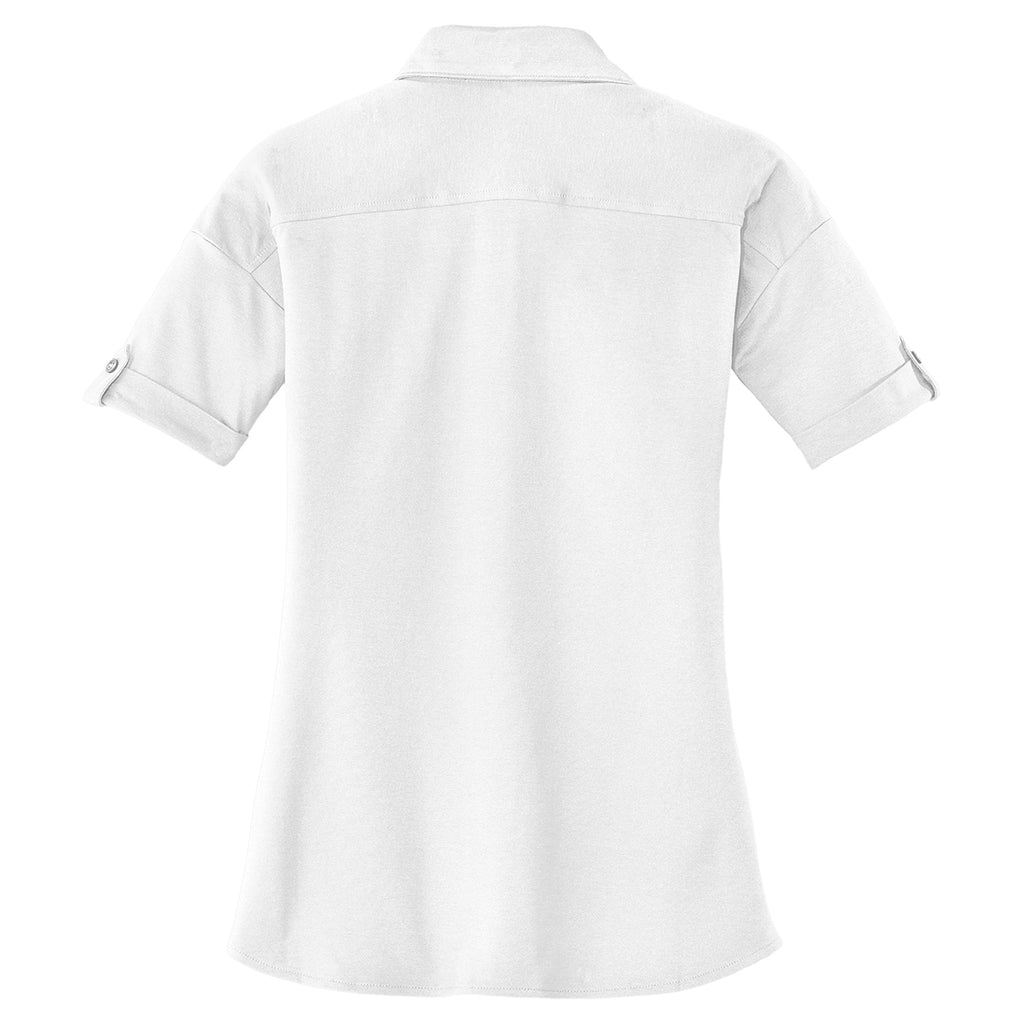 Port Authority Women's White Stretch Pique Button-Front Shirt
