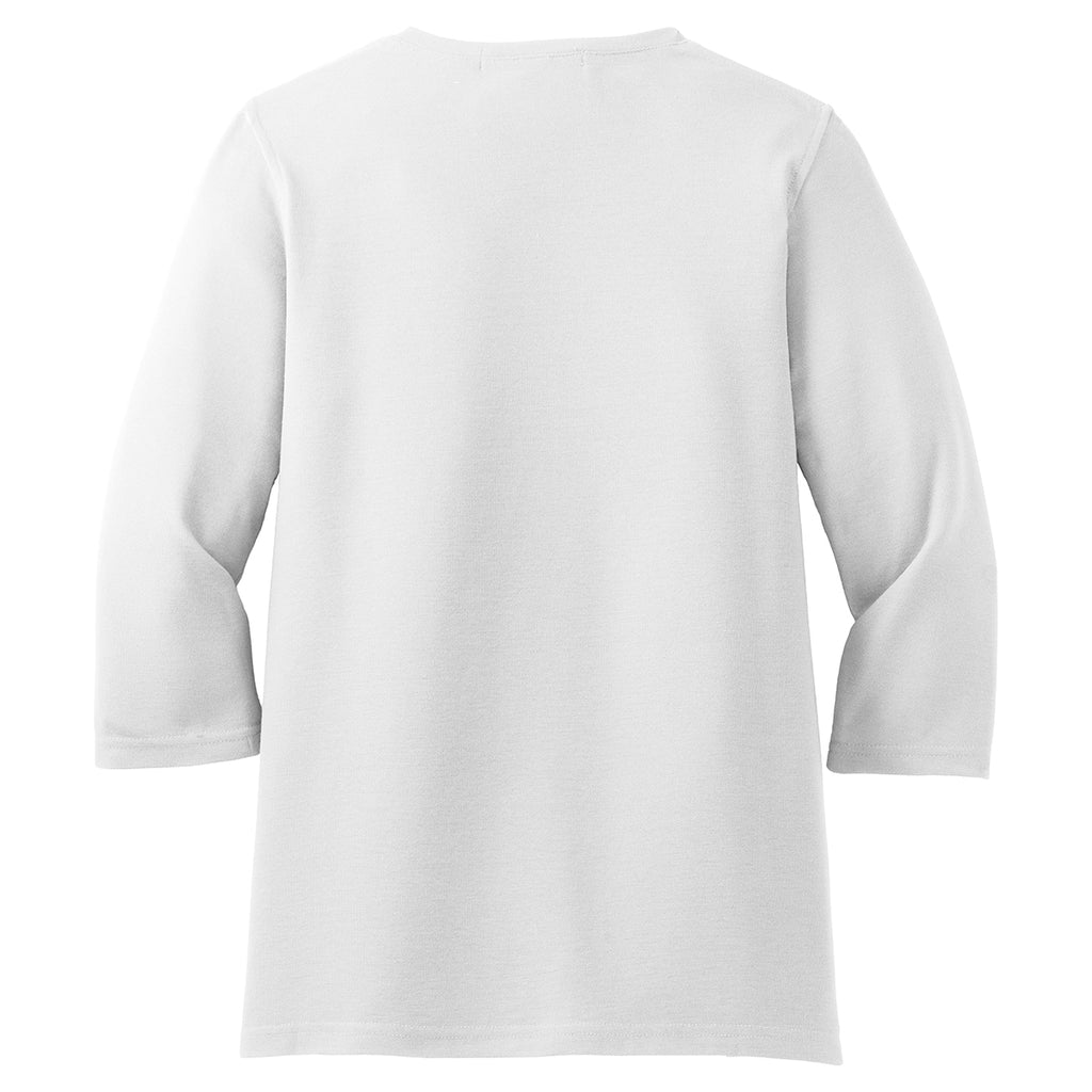 Port Authority Women's White Silk Touch Maternity 3/4-Sleeve V-Neck Shirt