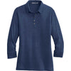 Port Authority Women's Estate Blue 3/4-Sleeve Meridian Cotton Blend Polo