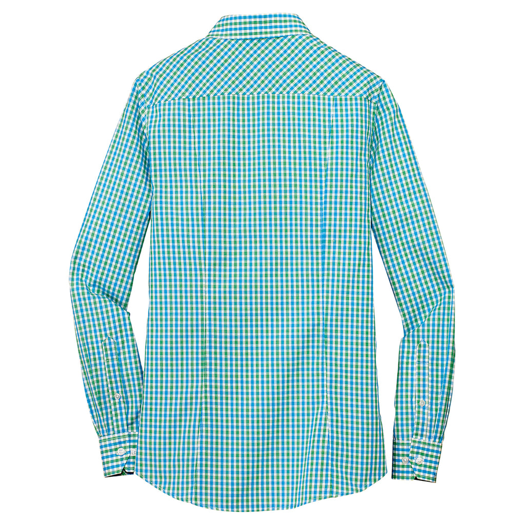 Port Authority Women's Green/Aqua Long Sleeve Gingham Easy Care Shirt