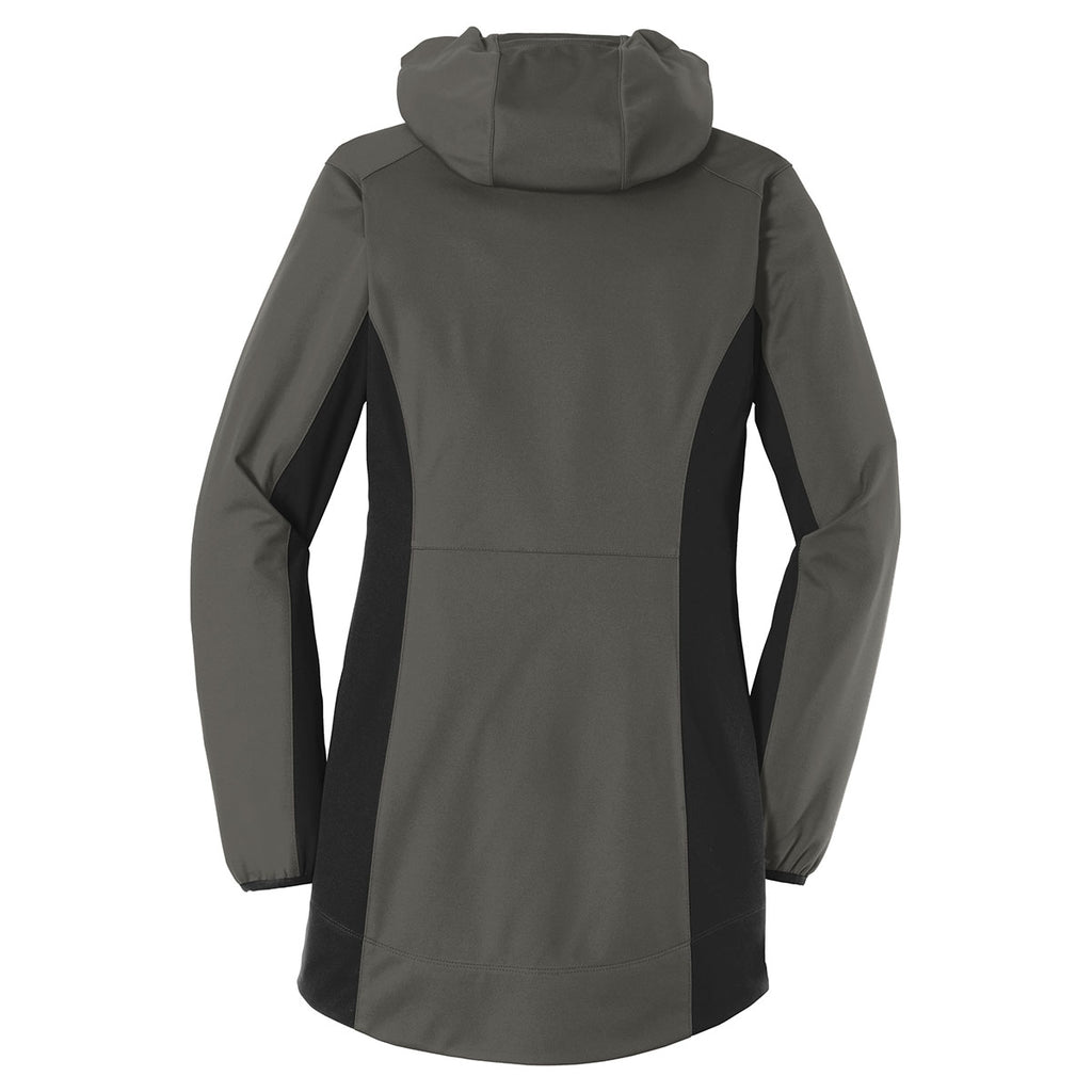 Port Authority Women's Grey Steel/Deep Black Active Hooded Soft Shell Jacket