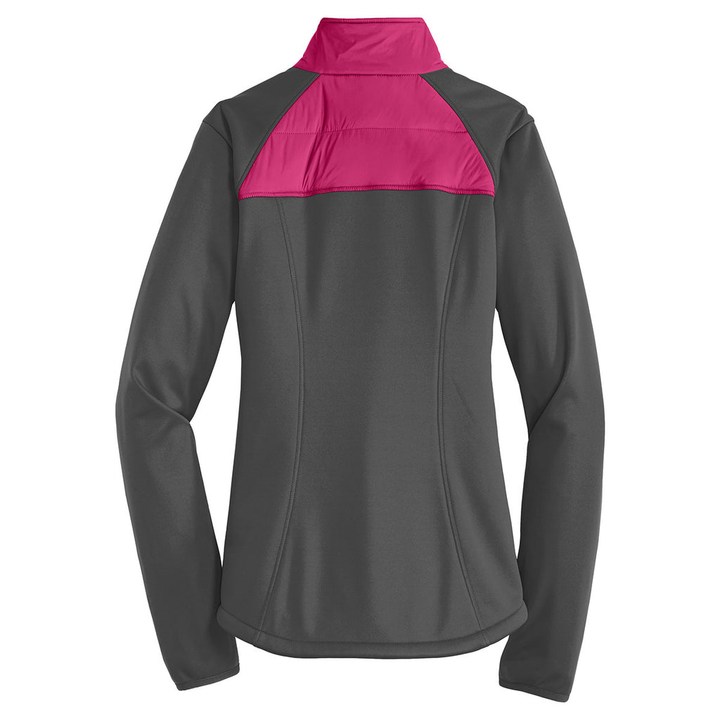 Port Authority Women's Pink Azalea/Grey Steel Hybrid Soft Shell Jacket