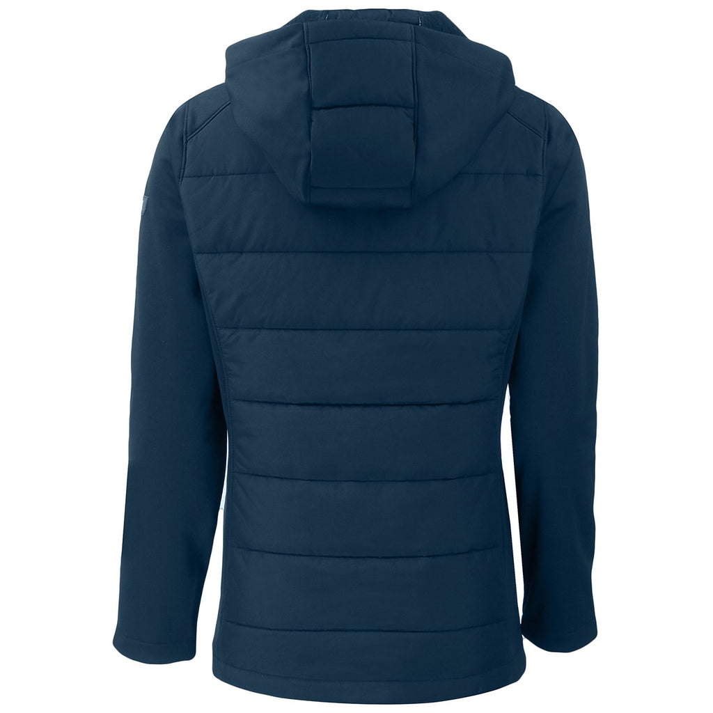 Cutter & Buck Women's Navy Blue Evoke Hybrid Eco Softshell Recycled Full Zip Hooded Jacket