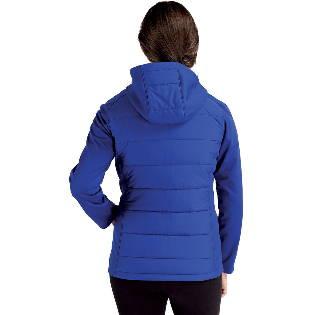 Cutter & Buck Women's Tour Blue Evoke Hybrid Eco Softshell Recycled Full Zip Hooded Jacket
