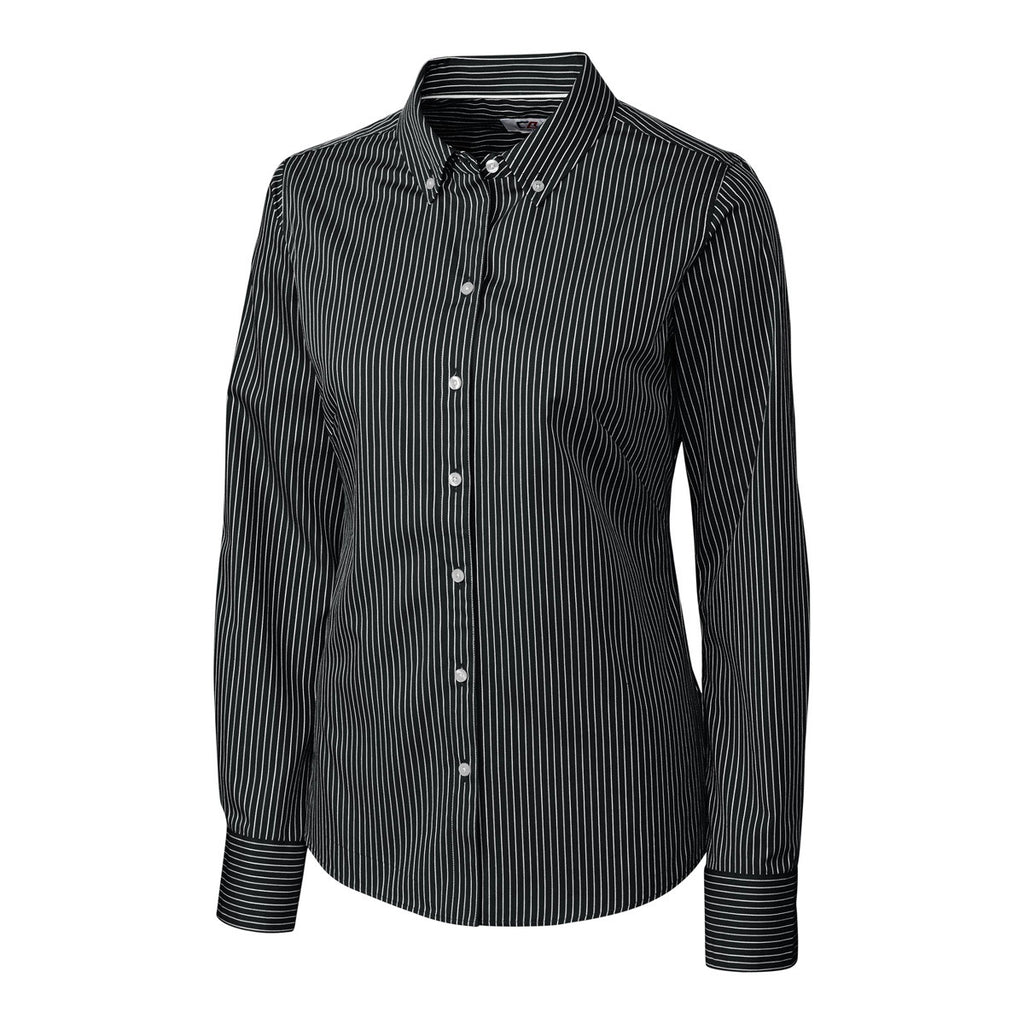 Cutter & Buck Women's Black/White L/S Epic Easy Care Pin Stripe Dress Shirt