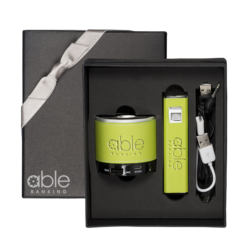 Leeman Lime Green Tuscany Power Bank and Bluetooth Speaker Gift Set