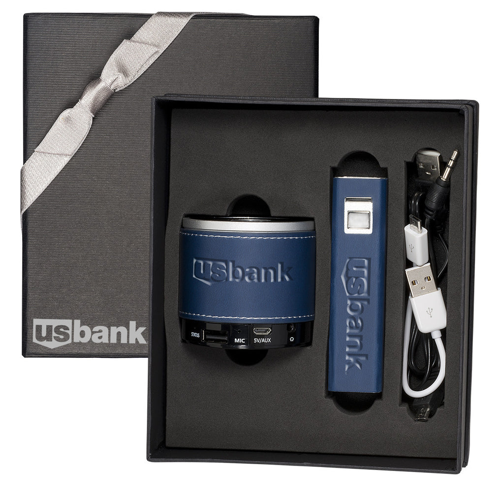 Leeman Navy Tuscany Power Bank and Bluetooth Speaker Gift Set