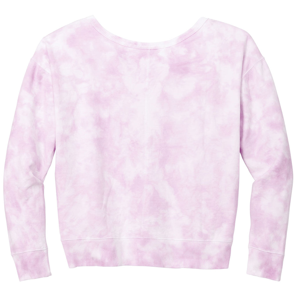 Port & Company Women's Cerise Pink Beach Wash Cloud Tie-Dye V-Neck Sweatshirt