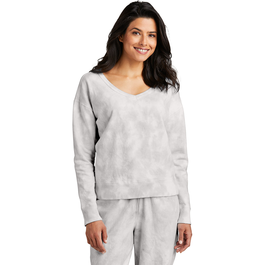 Port & Company Women's Dove Grey Beach Wash Cloud Tie-Dye V-Neck Sweatshirt