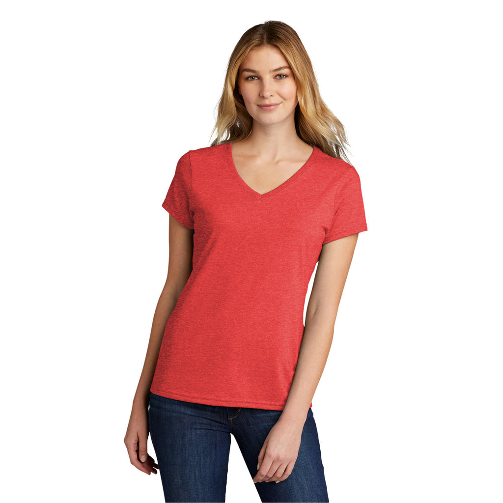 Port & Company Women's Bright Red Heather Tri-Blend V-Neck Tee