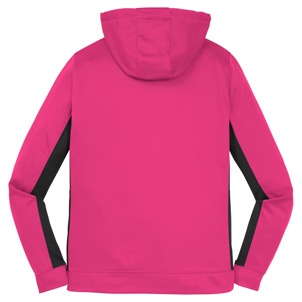 Sport-Tek Women's Neon Pink/Black Sport-Wick Fleece Colorblock Hooded