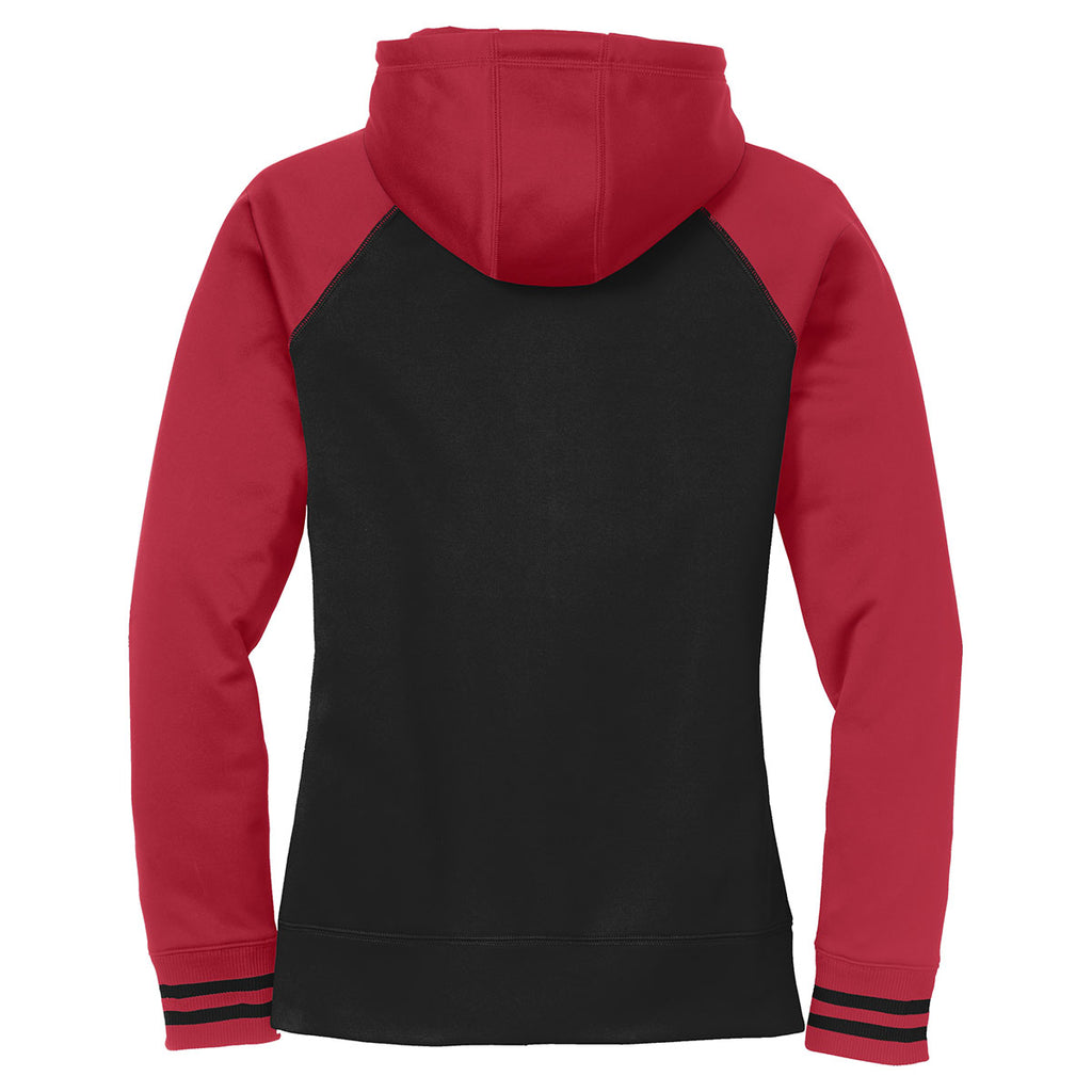 Sport-Tek Women's Black/Deep Red Sport-Wick Varsity Fleece Full-Zip Hooded Jacket